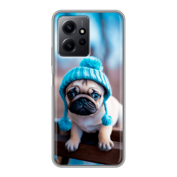Силиконовый чехол на Xiaomi RedMi Note 12 с принтом Мопс в шапке Силиконовый чехол на Xiaomi RedMi Note 12 с принтом Мопс в шапке