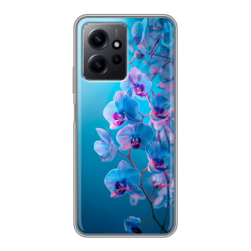 Силиконовый чехол на Xiaomi RedMi Note 12 с принтом голубые орхидеи Силиконовый чехол на Xiaomi RedMi Note 12 с принтом голубые орхидеи