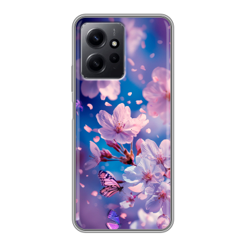 Силиконовый чехол на Xiaomi RedMi Note 12 с принтом цветы бабочки Силиконовый чехол на Xiaomi RedMi Note 12 с принтом цветы бабочки