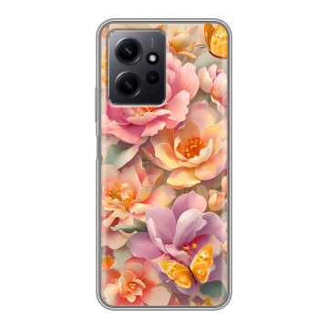 Силиконовый чехол на Xiaomi RedMi Note 12 с принтом Цветы и бабочки Силиконовый чехол на Xiaomi RedMi Note 12 с принтом Цветы и бабочки