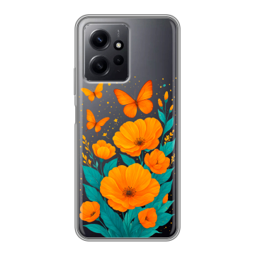 Силиконовый чехол на Xiaomi RedMi Note 12 с принтом цветы бабочки Силиконовый чехол на Xiaomi RedMi Note 12 с принтом цветы бабочки