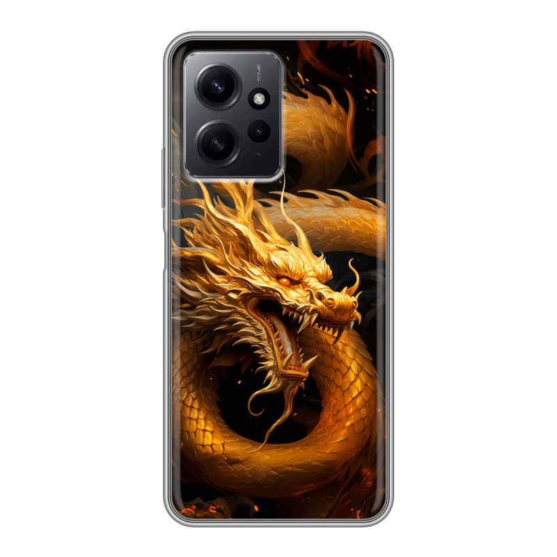 Силиконовый чехол на Xiaomi RedMi Note 12 с принтом Золотой дракон Силиконовый чехол на Xiaomi RedMi Note 12 с принтом Золотой дракон