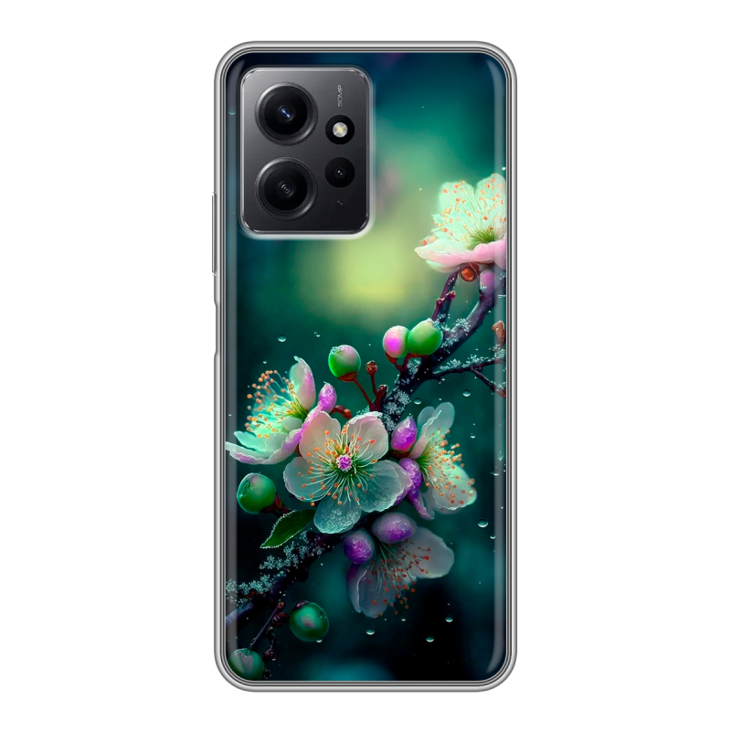 Силиконовый чехол на Xiaomi RedMi Note 12 с принтом Цветы и мрамор Силиконовый чехол на Xiaomi RedMi Note 12 с принтом Цветы и мрамор