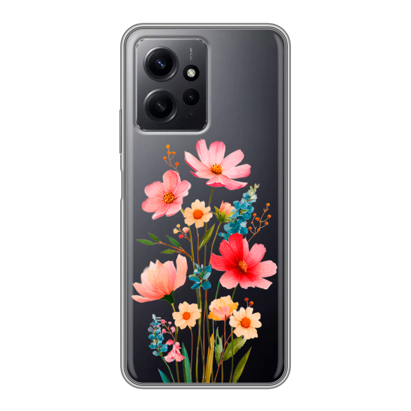 Силиконовый противоударный чехол на Xiaomi RedMi Note 12 с принтом Цветы Силиконовый противоударный чехол на Xiaomi RedMi Note 12 с принтом Цветы