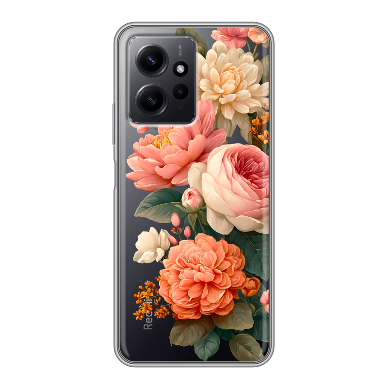 Силиконовый противоударный чехол на Xiaomi RedMi Note 12 с принтом цветы Силиконовый противоударный чехол на Xiaomi RedMi Note 12 с принтом цветы