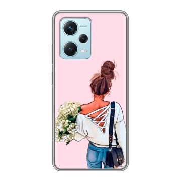 Силиконовый чехол на Xiaomi RedMi Note 12 Pro Plus с принтом Девушка и букет Силиконовый чехол на Xiaomi RedMi Note 12 Pro Plus с принтом Девушка и букет