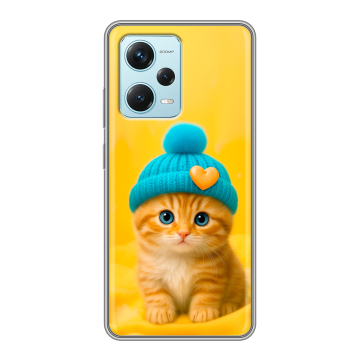 Силиконовый чехол на Xiaomi RedMi Note 12 Pro Plus с принтом Котенок в шапке Силиконовый чехол на Xiaomi RedMi Note 12 Pro Plus с принтом Котенок в шапке