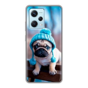 Силиконовый чехол на Xiaomi RedMi Note 12 Pro Plus с принтом Мопс в шапке Силиконовый чехол на Xiaomi RedMi Note 12 Pro Plus с принтом Мопс в шапке
