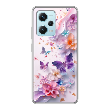 Силиконовый чехол на Xiaomi RedMi Note 12 Pro Plus с принтом цветы бабочки Силиконовый чехол на Xiaomi RedMi Note 12 Pro Plus с принтом цветы бабочки