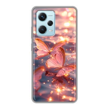 Силиконовый чехол на Xiaomi RedMi Note 12 Pro Plus с принтом бабочки розовые