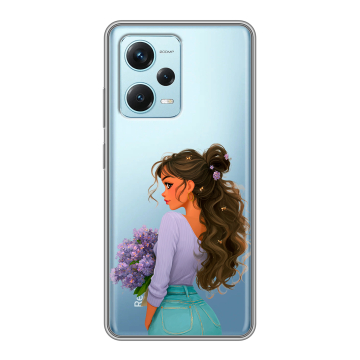 Силиконовый чехол на Xiaomi RedMi Note 12 Pro Plus с принтом девушка цветы