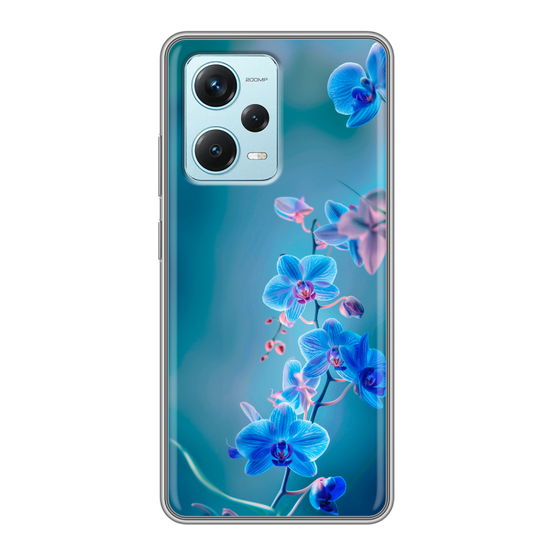 Силиконовый чехол на Xiaomi RedMi Note 12 Pro Plus с принтом Голубые цветы Силиконовый чехол на Xiaomi RedMi Note 12 Pro Plus с принтом Голубые цветы