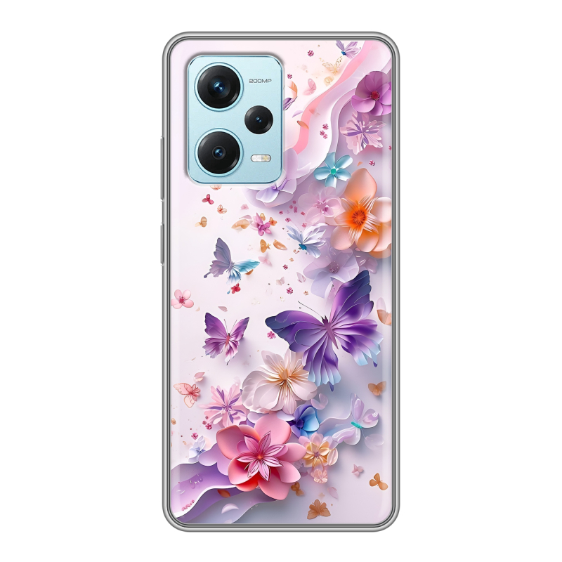 Силиконовый противоударный чехол на Xiaomi RedMi Note 12 Pro Plus с принтом цветы бабочки Силиконовый противоударный чехол на Xiaomi RedMi Note 12 Pro Plus с принтом цветы бабочки