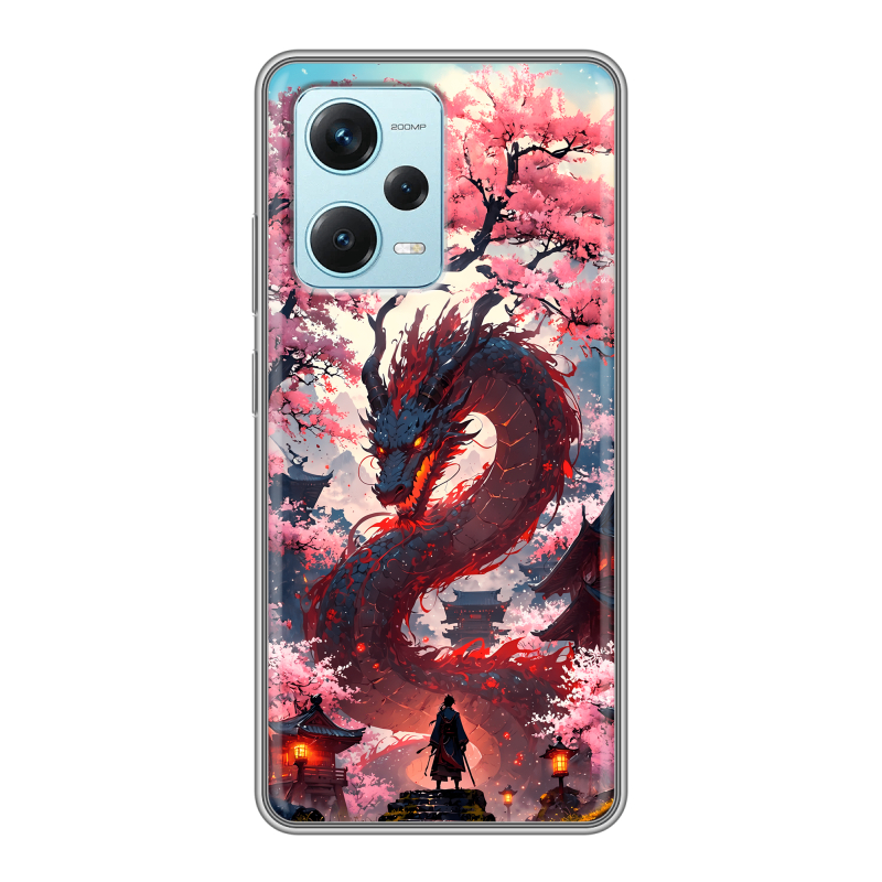 Силиконовый противоударный чехол на Xiaomi RedMi Note 12 Pro Plus с принтом Дракон Японский Силиконовый противоударный чехол на Xiaomi RedMi Note 12 Pro Plus с принтом Дракон Японский
