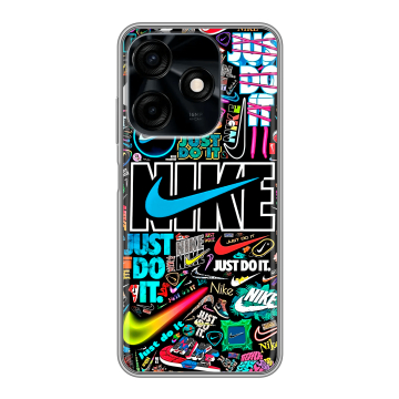 Силиконовый чехол на Tecno Spark 10C с принтом найк nike черный