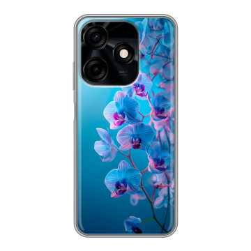 Силиконовый чехол на Tecno Spark 10C с принтом голубые орхидеи Силиконовый чехол на Tecno Spark 10C с принтом голубые орхидеи