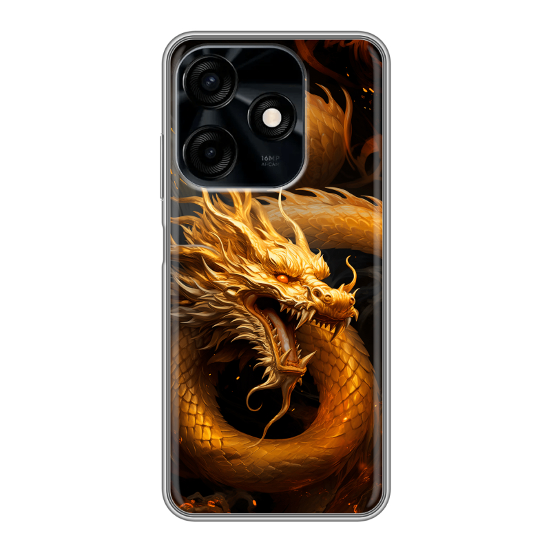 Силиконовый противоударный чехол на Tecno Spark 10C с принтом Золотой дракон Силиконовый противоударный чехол на Tecno Spark 10C с принтом Золотой дракон