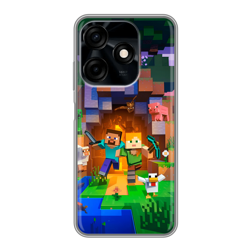 Силиконовый чехол на Tecno Spark 10C с принтом Майнкрафт Minecraft Силиконовый чехол на Tecno Spark 10C с принтом Майнкрафт Minecraft