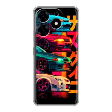 Силиконовый чехол на Tecno Spark 10 с принтом Гоночные машины Силиконовый чехол на Tecno Spark 10 с принтом Гоночные машины