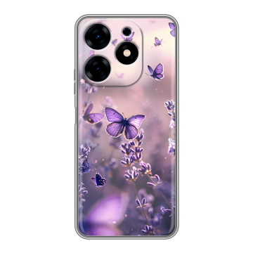 Силиконовый чехол на Tecno Spark 10 с принтом бабочки и лаванда Силиконовый чехол на Tecno Spark 10 с принтом бабочки и лаванда