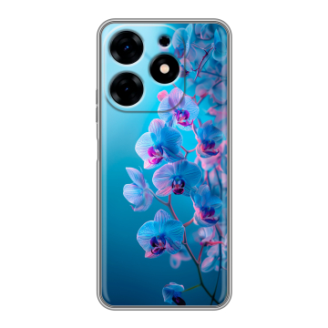 Силиконовый чехол на Tecno Spark 10 с принтом голубые орхидеи Силиконовый чехол на Tecno Spark 10 с принтом голубые орхидеи