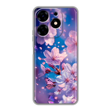 Силиконовый чехол на Tecno Spark 10 с принтом цветы бабочки Силиконовый чехол на Tecno Spark 10 с принтом цветы бабочки