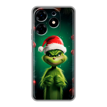 Силиконовый чехол на Tecno Spark 10 с принтом Гринч Новый год Рождество