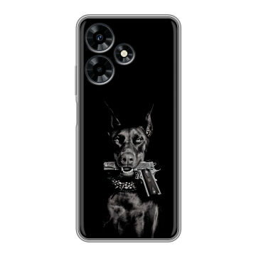 Силиконовый чехол на Infinix Hot 30 с принтом Доберман и пистолет