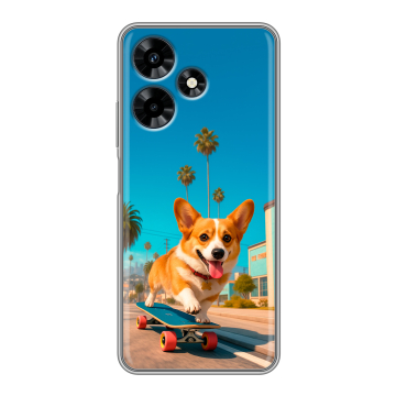 Силиконовый чехол на Infinix Hot 30 с принтом Корги на скейте Силиконовый чехол на Infinix Hot 30 с принтом Корги на скейте