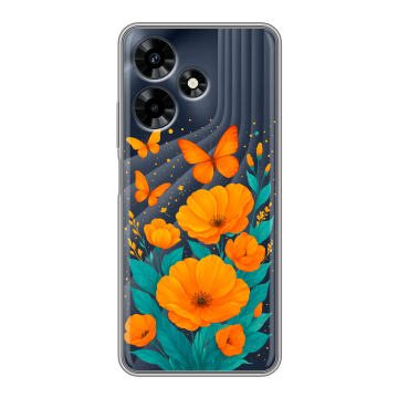 Силиконовый чехол на Infinix Hot 30 с принтом цветы бабочки