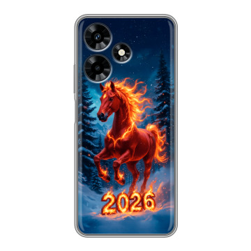 Силиконовый чехол на Infinix Hot 30 с принтом Новый год коня