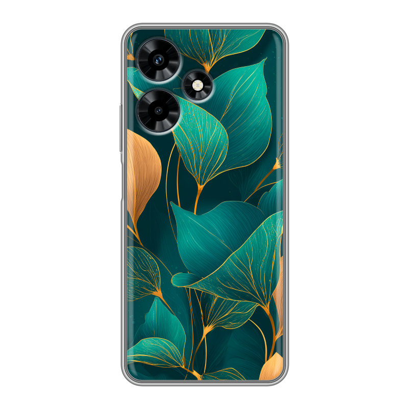 Силиконовый чехол на Infinix Hot 30 с принтом Листья и золото Силиконовый чехол на Infinix Hot 30 с принтом Листья и золото