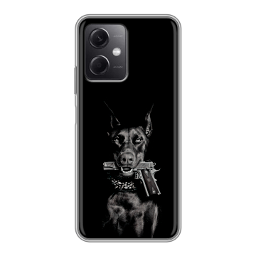 Силиконовый чехол на Xiaomi RedMi Note 12 5G с принтом Доберман и пистолет Силиконовый чехол на Xiaomi RedMi Note 12 5G с принтом Доберман и пистолет
