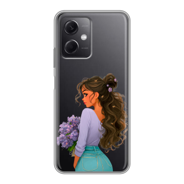 Силиконовый чехол на Xiaomi RedMi Note 12 5G с принтом девушка цветы Силиконовый чехол на Xiaomi RedMi Note 12 5G с принтом девушка цветы