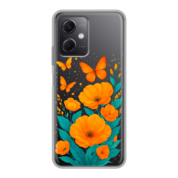 Силиконовый чехол на Xiaomi RedMi Note 12 5G с принтом цветы бабочки Силиконовый чехол на Xiaomi RedMi Note 12 5G с принтом цветы бабочки