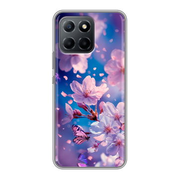 Силиконовый чехол на Huawei Honor X8 5G с принтом цветы бабочки