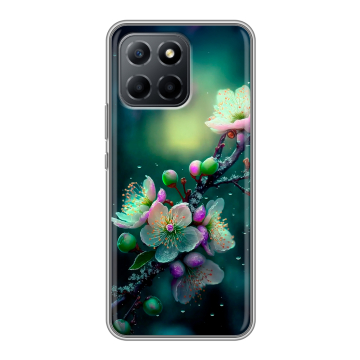 Силиконовый чехол на Huawei Honor X8 5G с принтом Цветы и мрамор