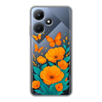 Силиконовый чехол на Infinix Hot 30i с принтом цветы бабочки