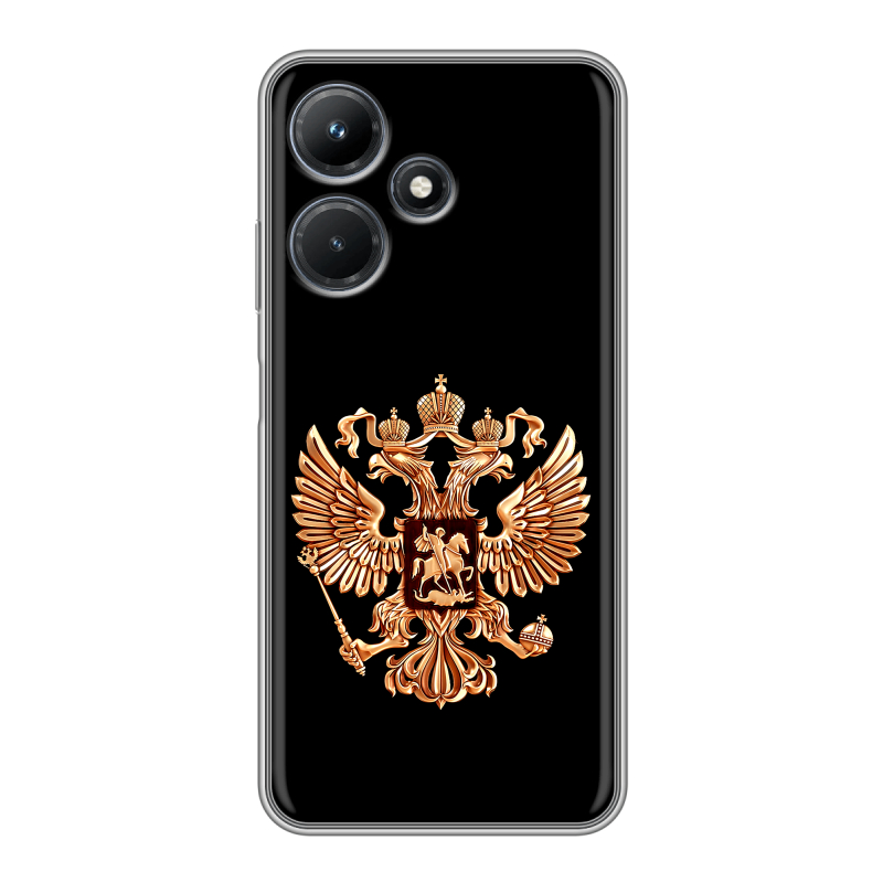 Силиконовый противоударный чехол на Infinix Hot 30i с принтом Герб России золотой Силиконовый противоударный чехол на Infinix Hot 30i с принтом Герб России золотой