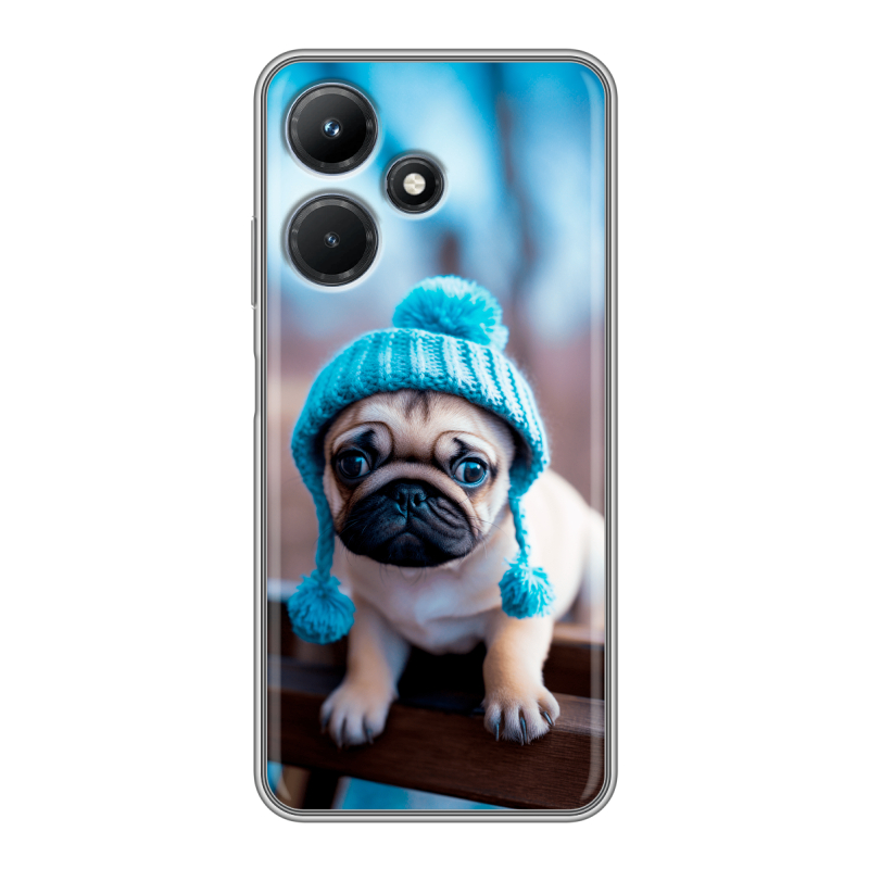 Силиконовый противоударный чехол на Infinix Hot 30i с принтом Мопс в шапке Силиконовый противоударный чехол на Infinix Hot 30i с принтом Мопс в шапке
