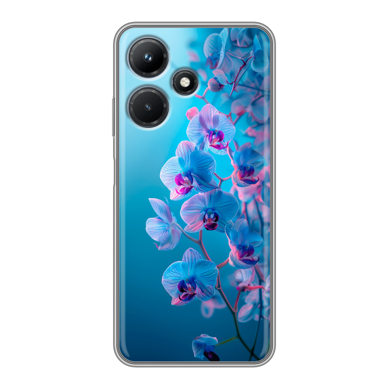 Силиконовый чехол на Infinix Hot 30i с принтом голубые орхидеи Силиконовый чехол на Infinix Hot 30i с принтом голубые орхидеи