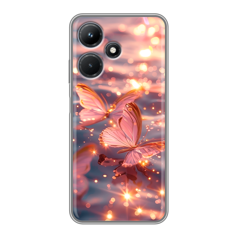 Силиконовый чехол на Infinix Hot 30i с принтом бабочки розовые Силиконовый чехол на Infinix Hot 30i с принтом бабочки розовые