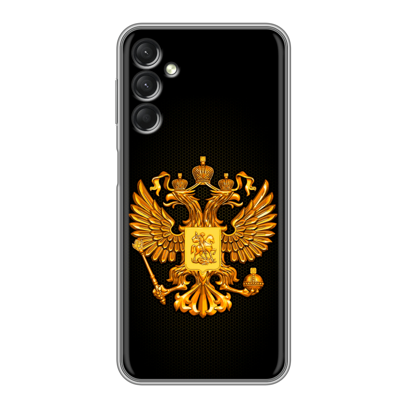 Силиконовый противоударный чехол на Samsung Galaxy A24 4G с принтом Герб России желтый Силиконовый противоударный чехол на Samsung Galaxy A24 4G с принтом Герб России желтый