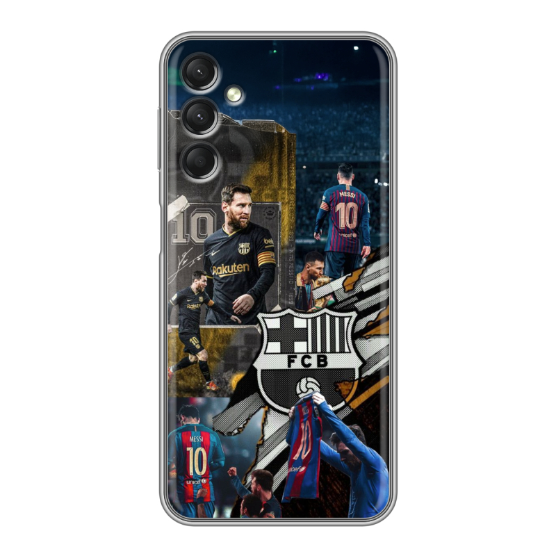 Силиконовый противоударный чехол на Samsung Galaxy A24 4G с принтом Messi Barcelona Силиконовый противоударный чехол на Samsung Galaxy A24 4G с принтом Messi Barcelona