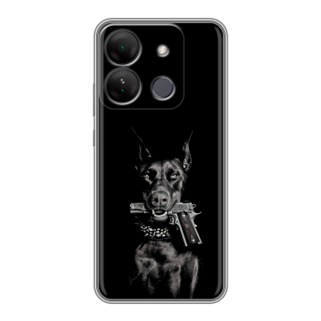 Силиконовый чехол на Infinix Smart 7 HD с принтом Доберман и пистолет Силиконовый чехол на Infinix Smart 7 HD с принтом Доберман и пистолет