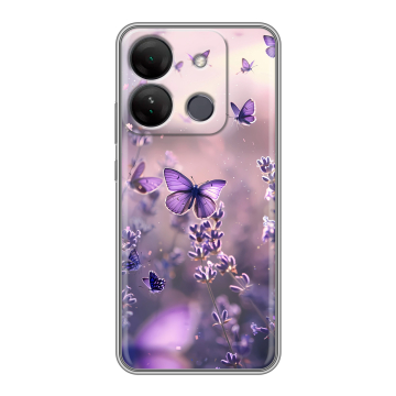 Силиконовый чехол на Infinix Smart 7 HD с принтом бабочки и лаванда Силиконовый чехол на Infinix Smart 7 HD с принтом бабочки и лаванда