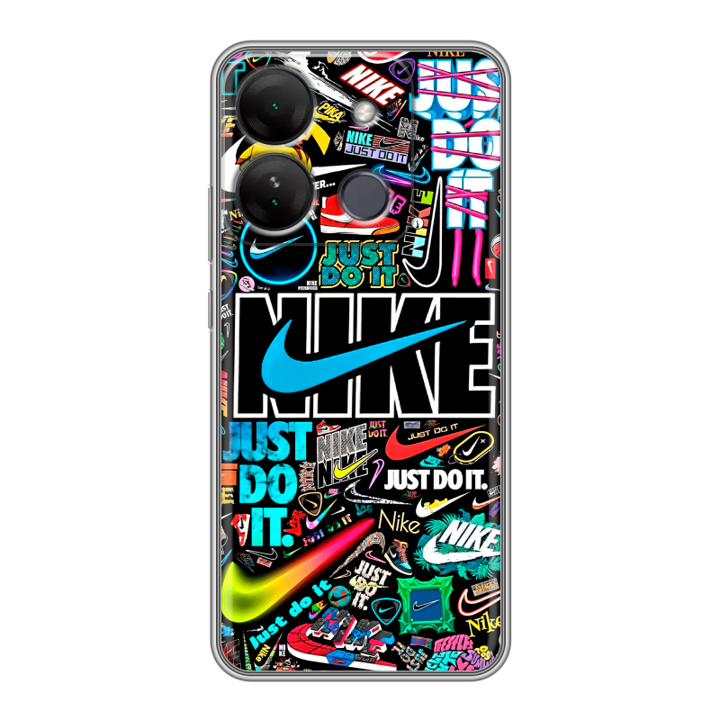Силиконовый чехол на Infinix Smart 7 HD с принтом найк nike черный Силиконовый чехол на Infinix Smart 7 HD с принтом найк nike черный