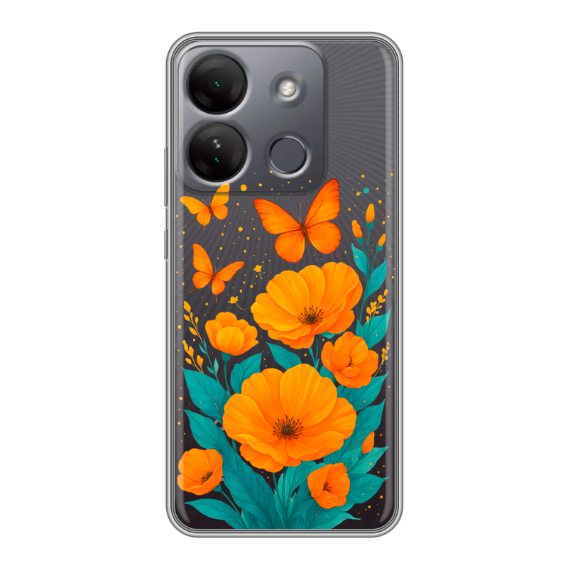 Силиконовый чехол на Infinix Smart 7 HD с принтом цветы бабочки Силиконовый чехол на Infinix Smart 7 HD с принтом цветы бабочки