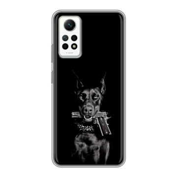 Силиконовый чехол на Xiaomi RedMi Note 12 Pro 4G с принтом Доберман и пистолет Силиконовый чехол на Xiaomi RedMi Note 12 Pro 4G с принтом Доберман и пистолет