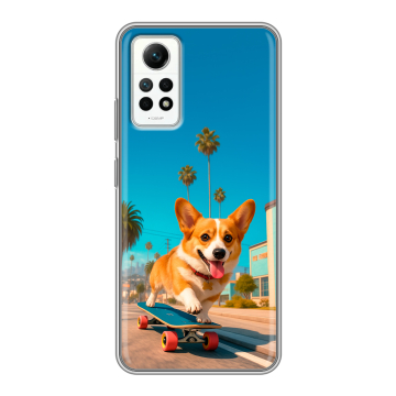 Силиконовый чехол на Xiaomi RedMi Note 12 Pro 4G с принтом Корги на скейте